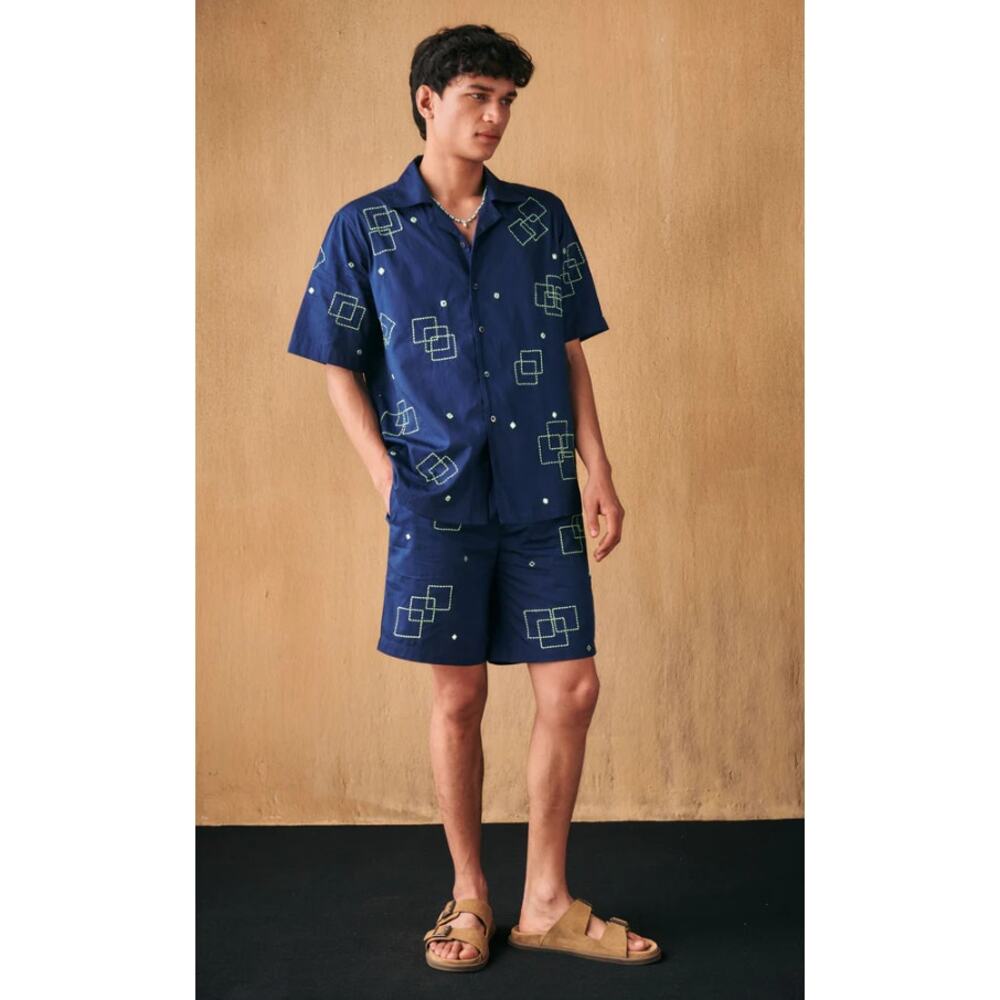 NEW Perte D'ego Men's Navy Blue Geometrical‎ Mirror Embroidered Matching Set XXL